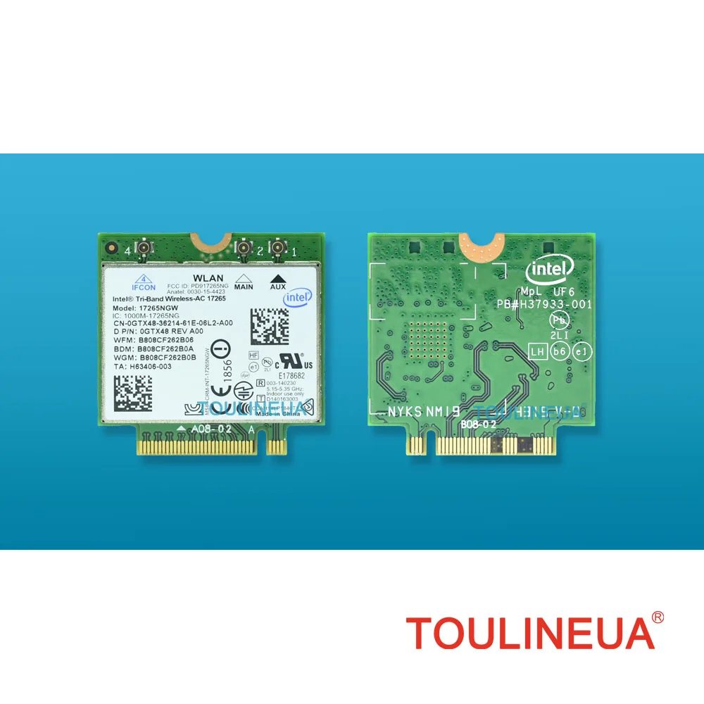 Трехдиапазонная беспроводная карта Intel AC 17265 Intel17265 802.11ad 802.11ac 4 7 Гбит/с 867 Мбит/с NGFF