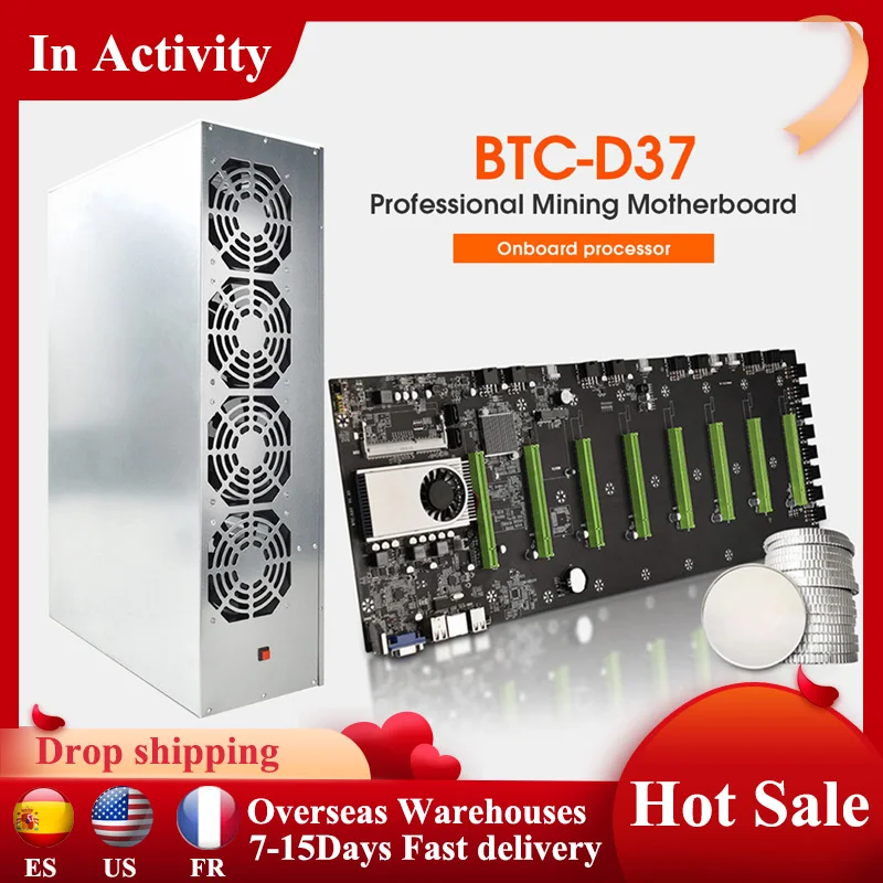 

BTC-D37 Miner чехол для майнинга материнская плата набор шасси с 4 вентиляторами 8 слотами DDR SSD машина система для майнинга биткоинов ETH Ethereum