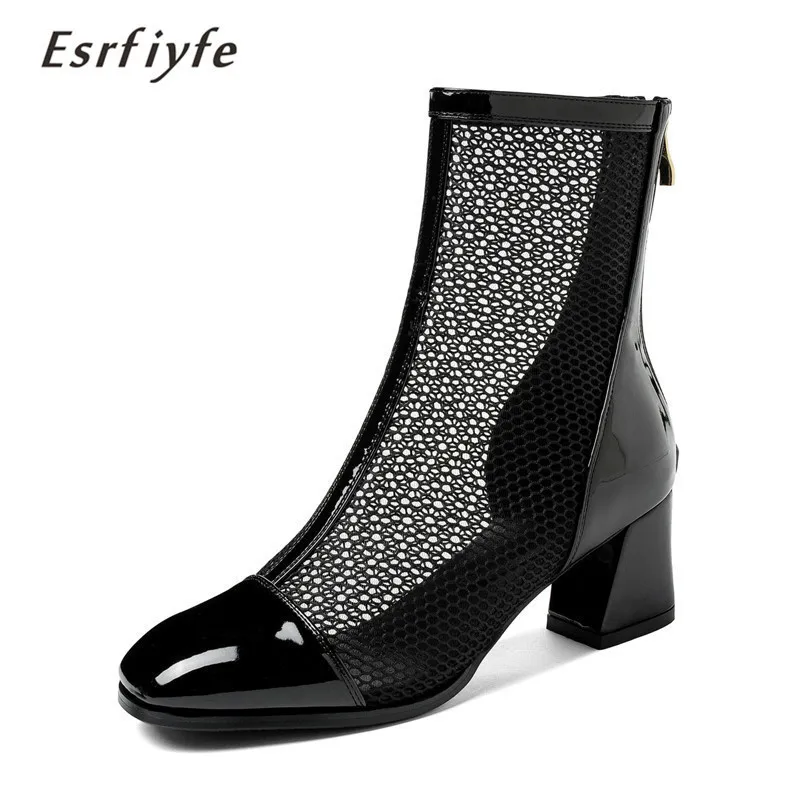 

ESRFIYFE 2021 новые сетчатые сапоги женская обувь летние ботильоны на толстом каблуке с квадратным носком пикантные Ботинки Челси женские ботинк...