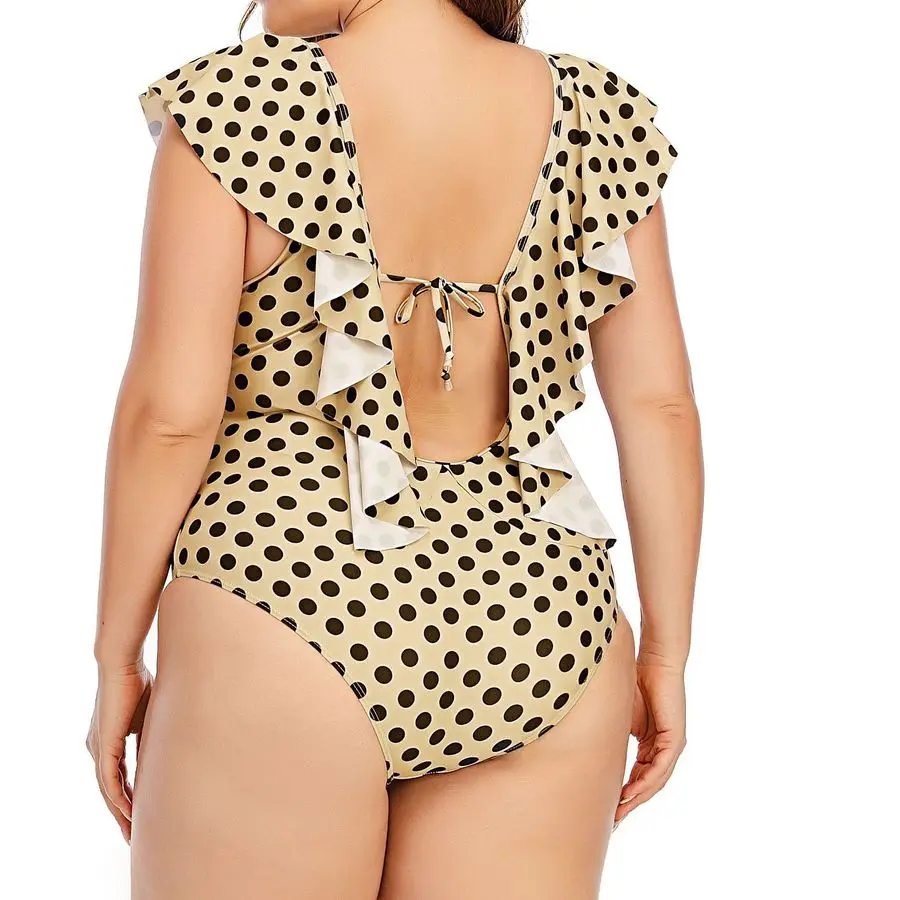 

Plus Size One Piece Swimsuit for Fat Women Dots Design Bathing Suit Ruffled Swimwear Deep V-neck Monokini Sexy Swim Suit 5XL
