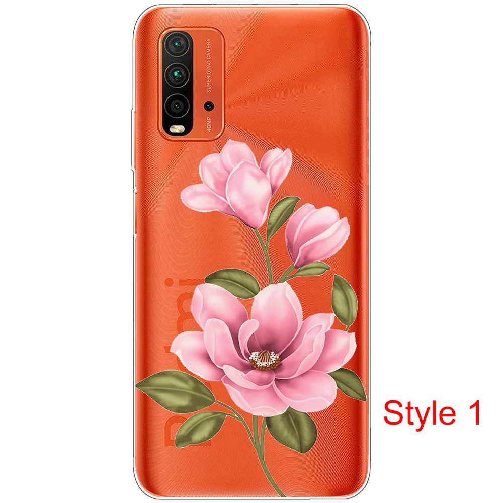 

Silicon Case for Xiaomi Redmi 9 Power Flowers Tpu Soft Transparent Women's Shell Phone back Cover 6.53 inches shockproof Bumper