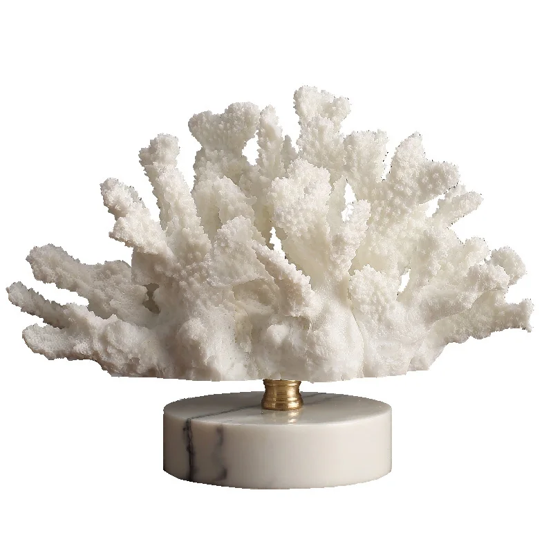 Nordic Luxury Simulation Coral Resin Figurines Crafts Marble Base Feng Shui Home room Table Ornaments Decoration Wedding Gifts | Дом и сад