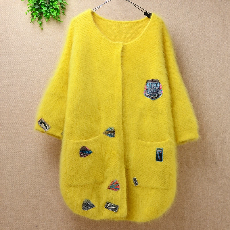 Женские толстые свитера средней длины с вышивкой плюшевые норковые кашемировые