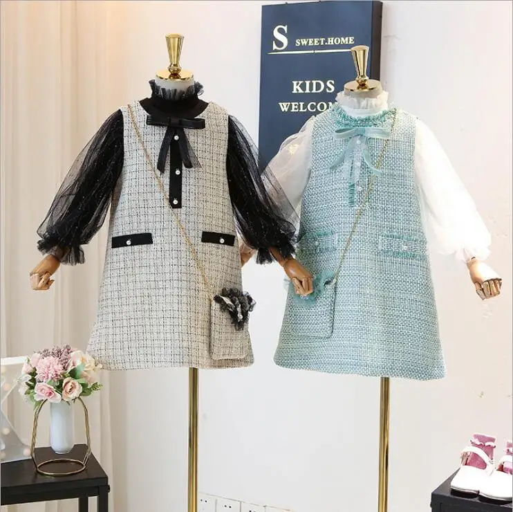 Комплект для девочек из топа жилета платья и сумки Повседневный осень 2019 | Мать