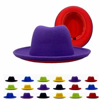 simple women purple red patchwork crimping fedora jazz hat british style trilby party formal panama cap dress hat cowboy
