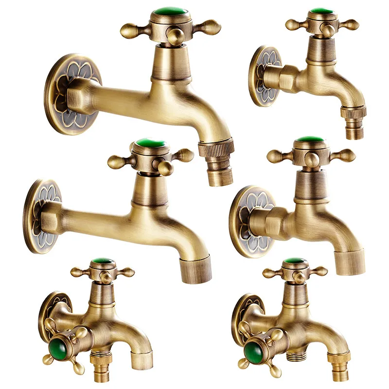 

Decorative Outdoor Faucet Garden Bibcock Tap Natural emerald Bathroom Washing Machine Mop Tap Brass Bathrrom Faucet Antique