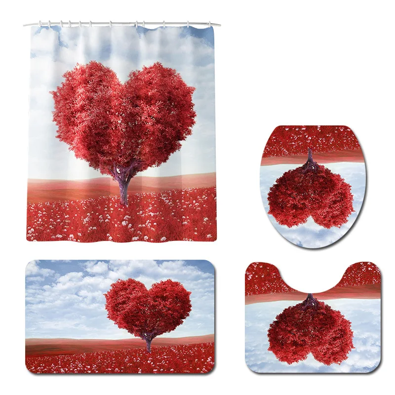 Коврик для ванной красная влюбленная елка коврик с принтом и водонепроницаемая