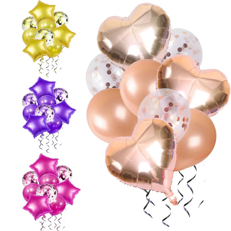 9 шт./лот розовые золотые фольгированные шары в форме сердца и звезд 12 дюймов
