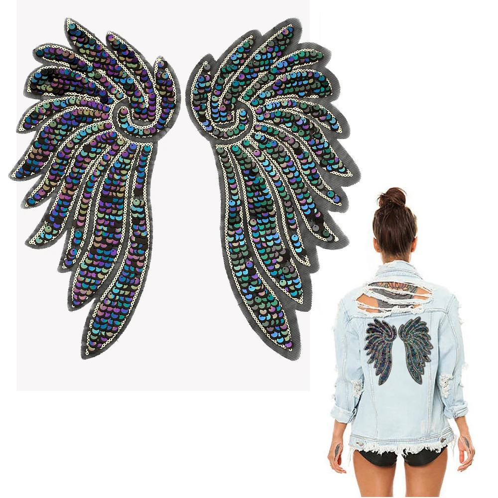 Радужное перо нашивки крылья блесток мечтательный шить железа на патчи вышитые