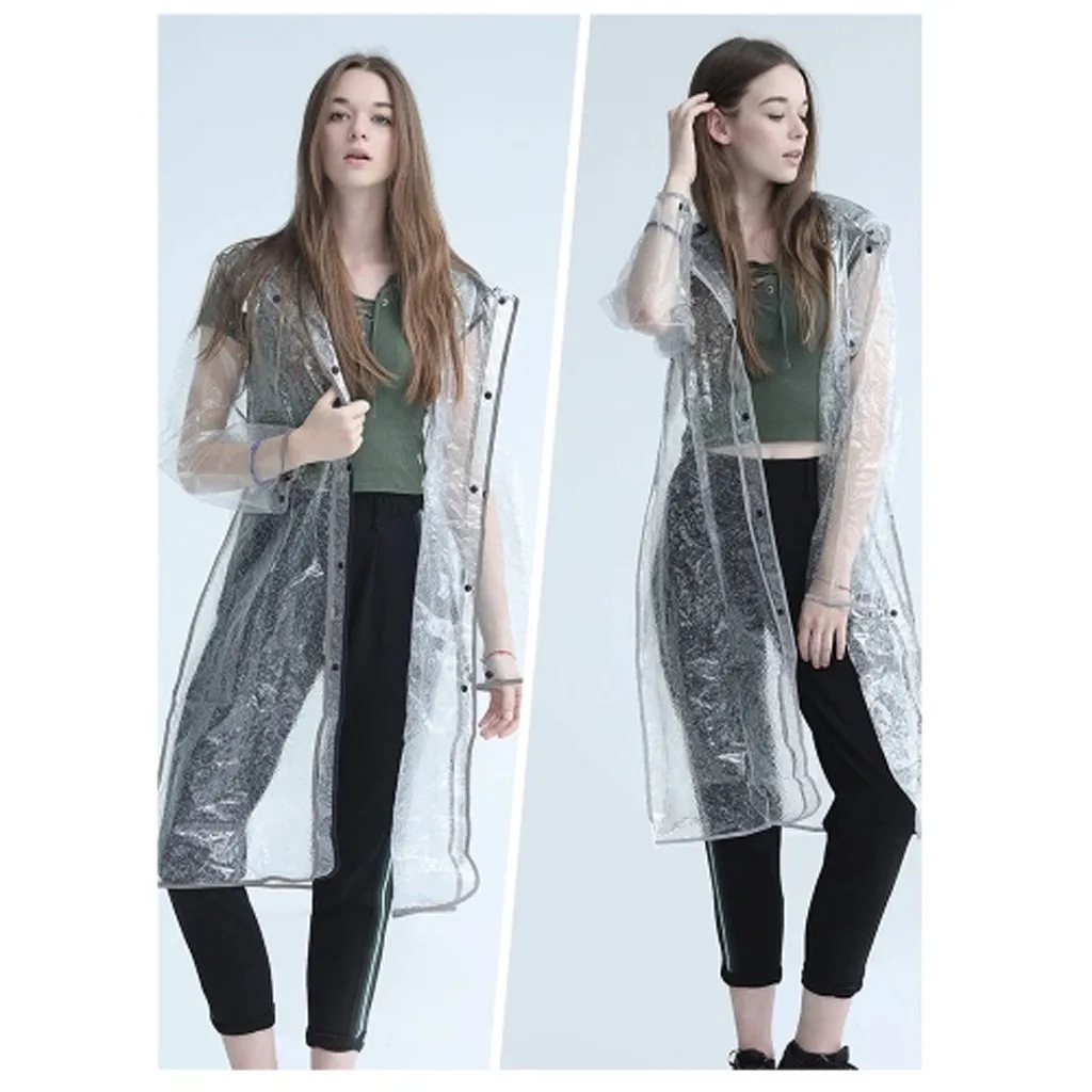 poncho adult female non-disposable raincoat Reflective Lightweight reusable Transparent Hooded Raincoat Waterproof