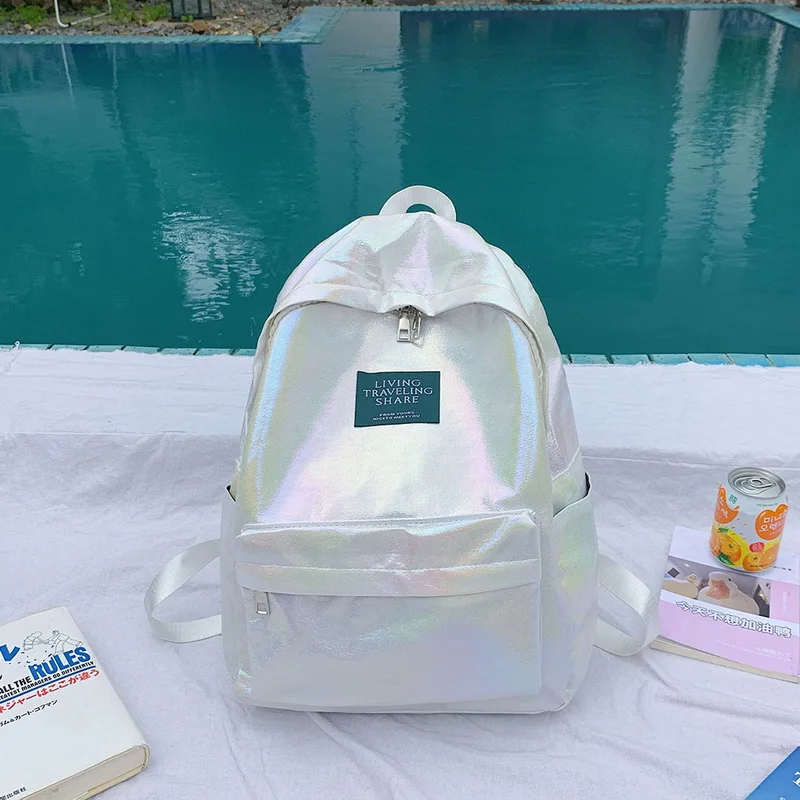 Женские лазерные голографические рюкзаки блестящие кожаные в студенческом