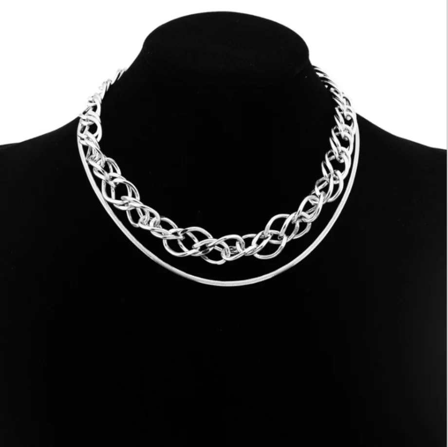 

Hot Fashion Stainless Steel Personality Knotted Double-Layer Body Jewe Women's Chain Retro Silver Necklace Men's Jewelry Gift