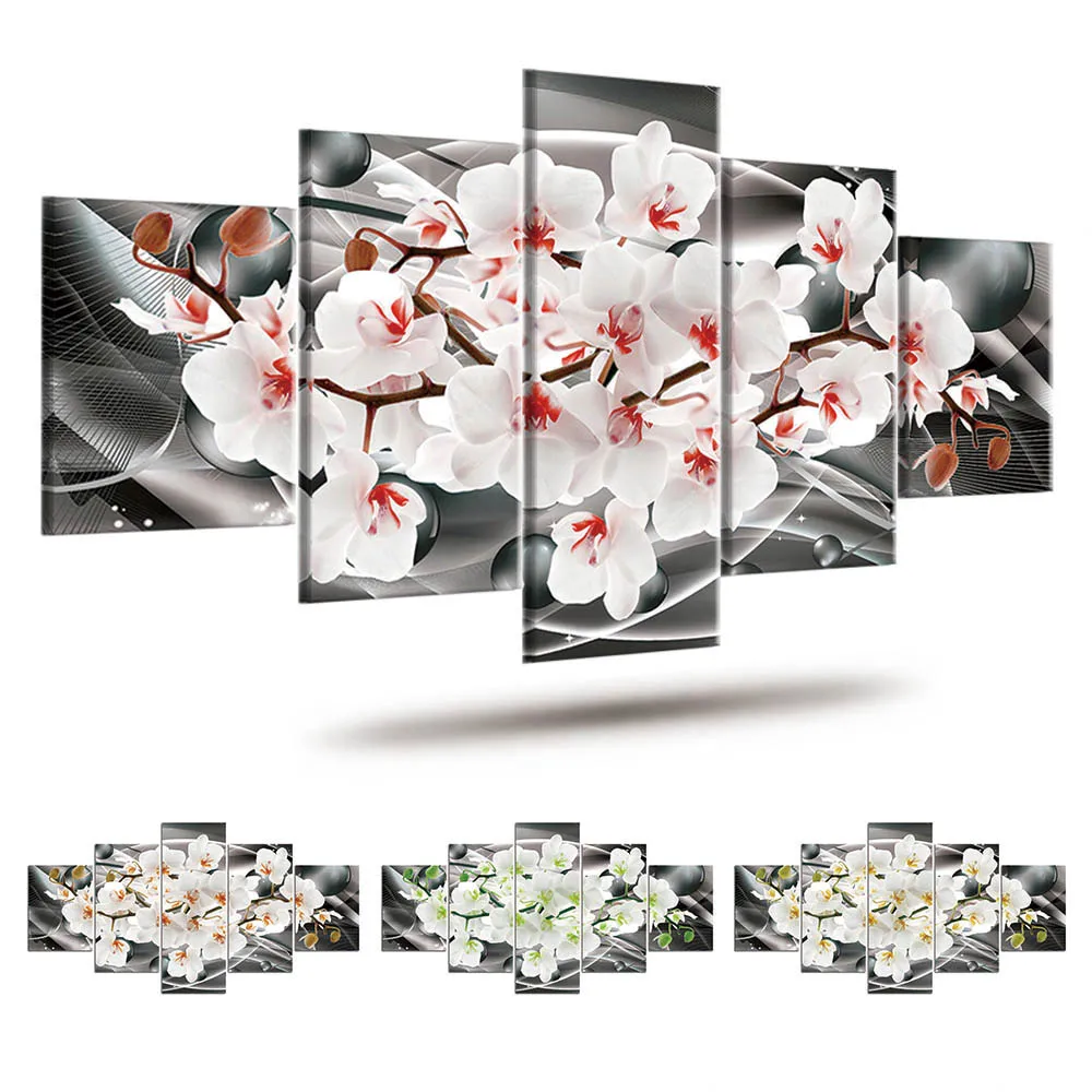 5 Panels Abstract Flowers Picture Butterfly Orchid Canvas Painting HD Printed for Living Roon Home Decoration Artwork | Дом и сад
