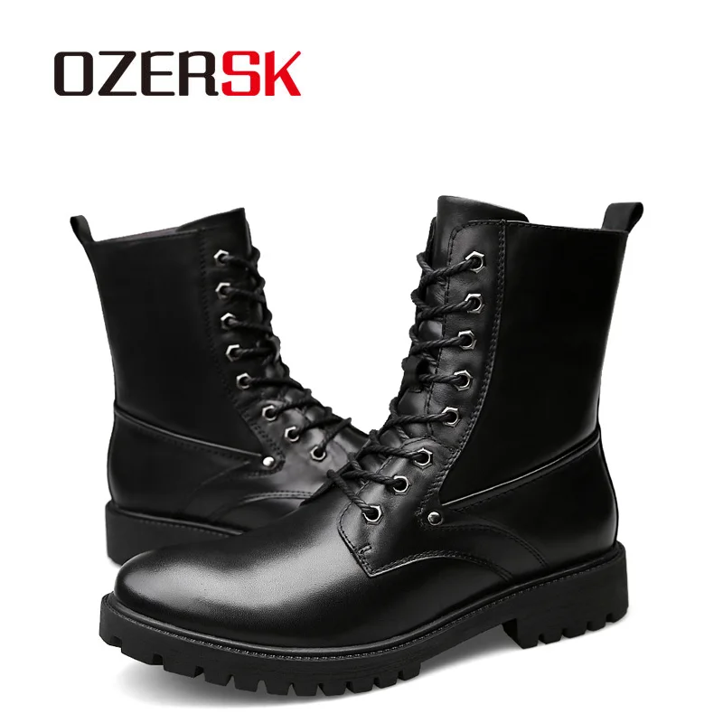 OZERSK/демисезонные мужские высокие ботинки винтажные черные на шнуровке военные