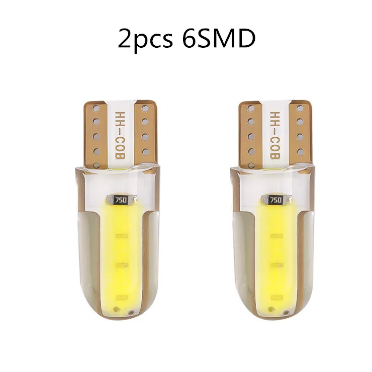 10 шт., размер: 4/8/12SMD яркий белый початок W5W T10 194 168 светодиодная лампочка для салона автомобиля Canbus 12 В для чтения автомобиля боковое освещение лампа габаритного фонаря - Испускаемый цвет: 2X 6SMD