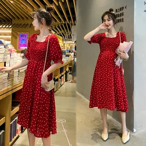 Maternity Dress Summer Short Sleeve Square Neck Pleated Clothes Pregnant Women Fashion Party Dress Sweet Wedding Dresses