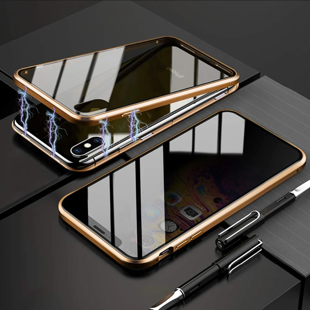 Магнитный металлический чехол для телефона для iPhone 11 Pro X XR XS Max 7 8 6 S Plus закаленное стекло магнит антишпионский чехол для iPhone 11