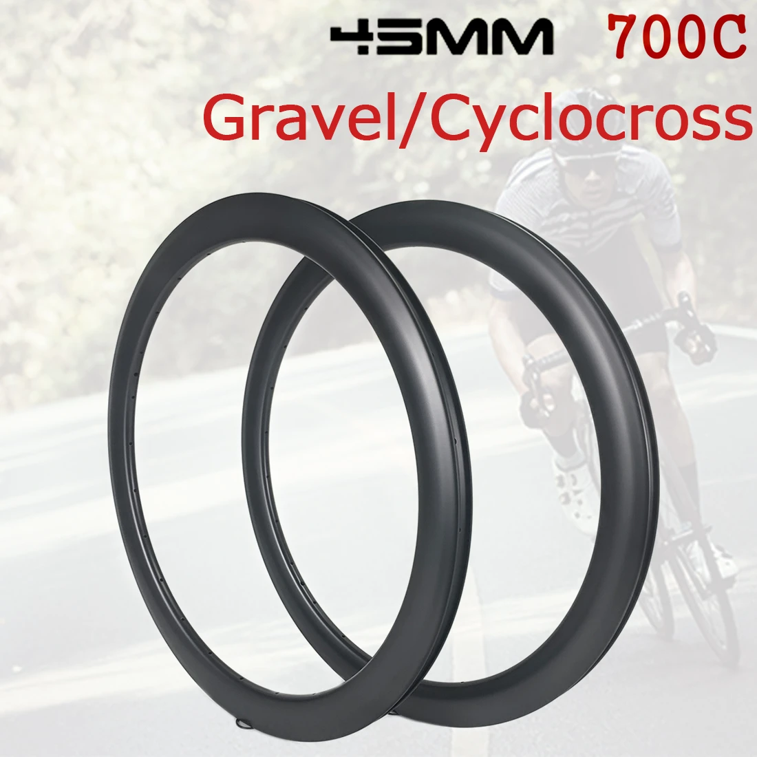 

HULKWHEELS 700C Gravel Disc Brake Carbon Fiber Rims 480g Depth 45mm Width 29mm tubeless hookless Rim Cyclocross Bicycle Wheels