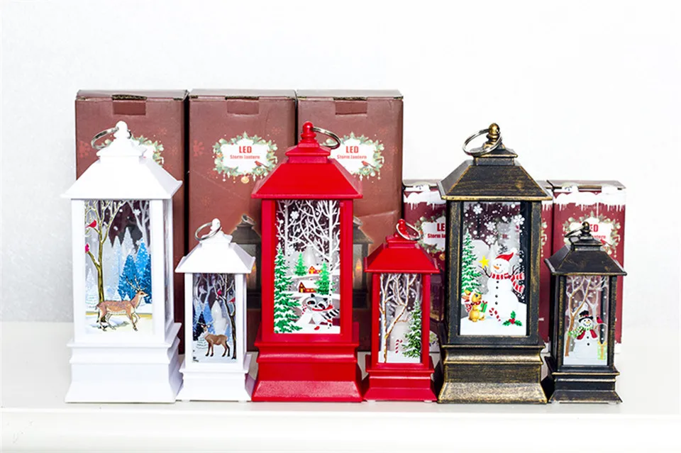 Christmas Vintage LED Lantern Santa Claus Snowman Castle Light Lamp Xmas Decoration Party Hanging Props Decor