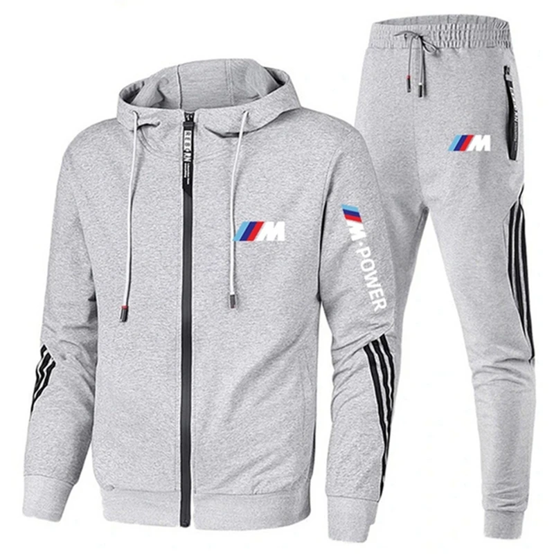 

2021 New BMW M Men's Football Sets Zipper Hoodie+Pants Two Pieces Casual Tracksuit Male Sportswear Gym Brand Clothing Sweat Suit