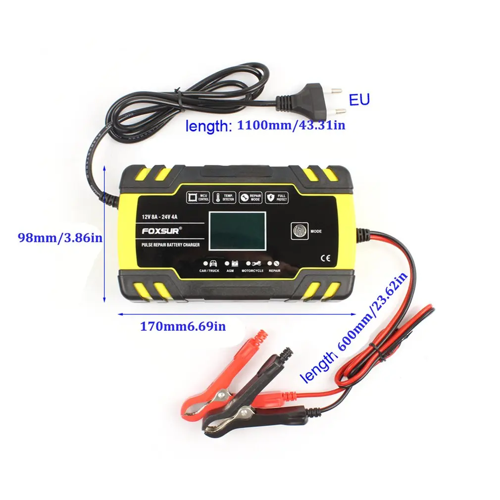 

12V 8A 24V 4A Full Automatic Car Battery Charger Power Pulse Repair Chargers Wet Dry Lead Acid Battery-chargers Digital LCD Disp