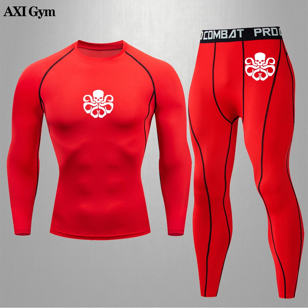 

Rashguard Men's Fitness 2Pcs Gym MMA Fitness Compression Quick Dry Suit Boxing Taekwondo Training Suit Men's Running Sports Suit