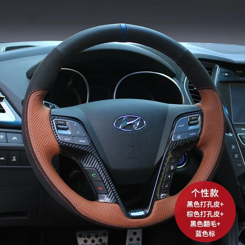 

DIY hand-stitched leather suede car steering wheel cover for Hyundai Elantra Mistra Avante IX35 Santafe Sonata Tucson