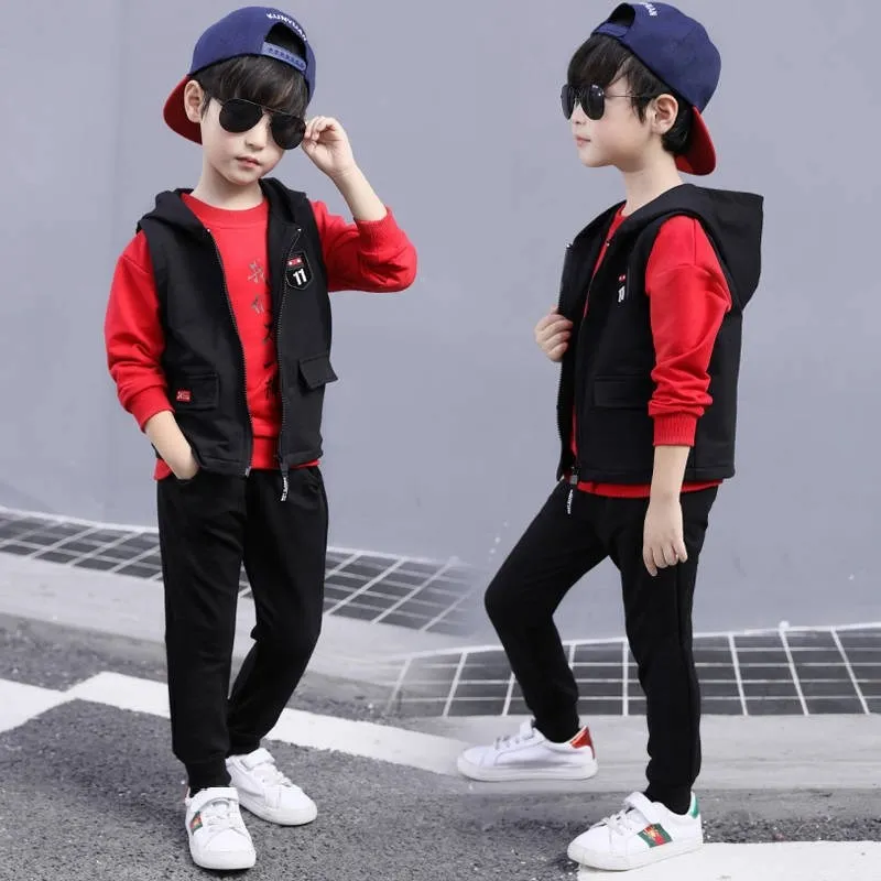 Одежда для мальчиков Теплый костюм с принтом из трех предметов 3-10 лет