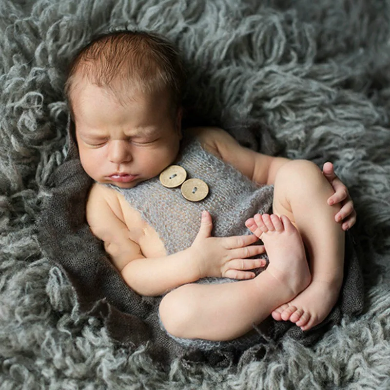 Accesorios de fotograf&iacute;a para beb&eacute;s, peleles de Mohair suaves tejidos a mano con botones, ropa de fotograf&iacute;a para reci&eacute;n nacidos, accesorios para fotos-3