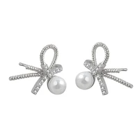 fashion pearl earrings 925 silver jewelry with zircon gemstone bowknot shape stud earrings for women wedding party gift ornament