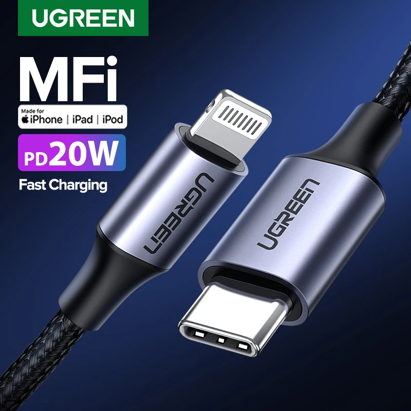 Кабель зарядный Ugreen MFI с usb c на lightning для iPhone 12 11 xs xr 8 7 apple ipad быстрое зарядное