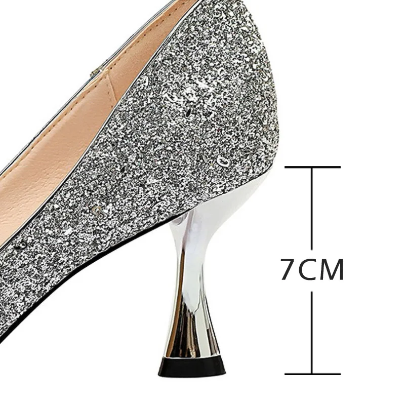 

Shoes Sequins Kitten Heels Sexy High Heels Wedding Shoes Female Party Shoes Women Pumps Stiletto Ladies Plus Size 43