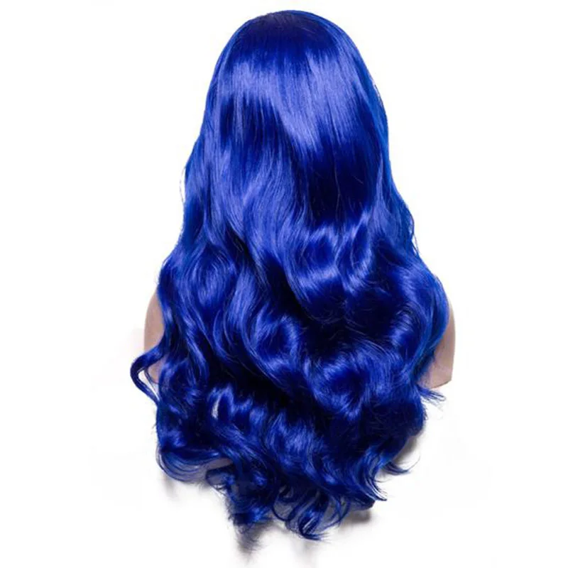 Синий цвет 13х6 парик из человеческих волос для женщин бразильские волнистые