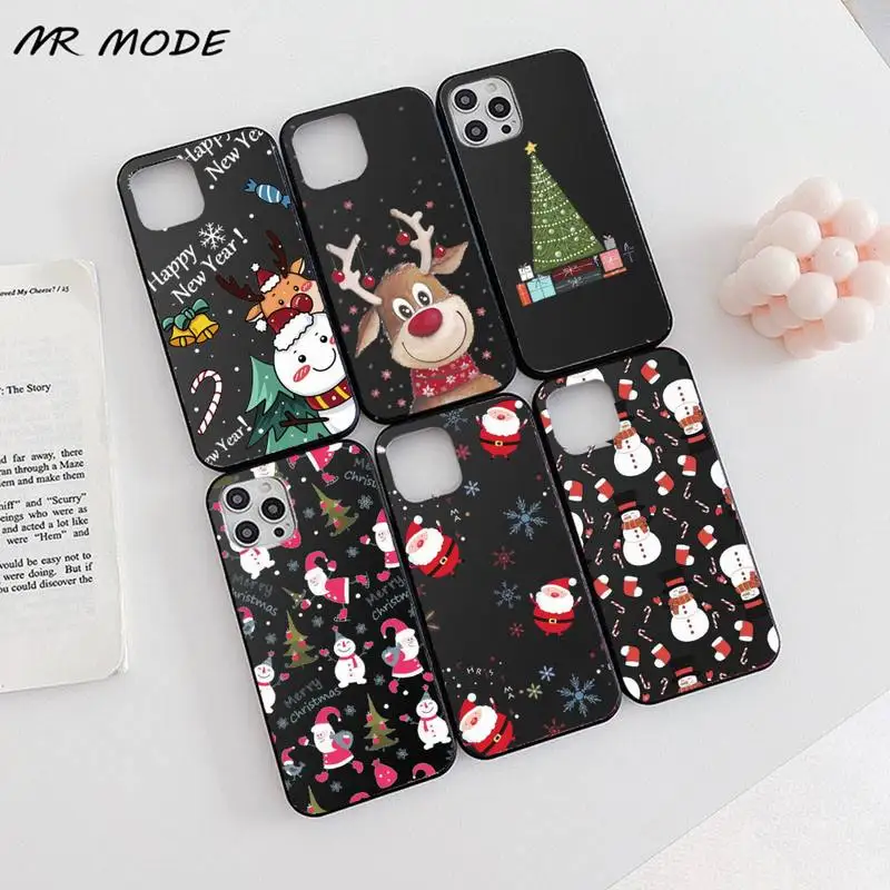 

Cartoon Christmas Deer New Year Gift Phone Case Candy Color for iPhone 6 7 8 11 12 s mini pro X XS XR MAX Plus