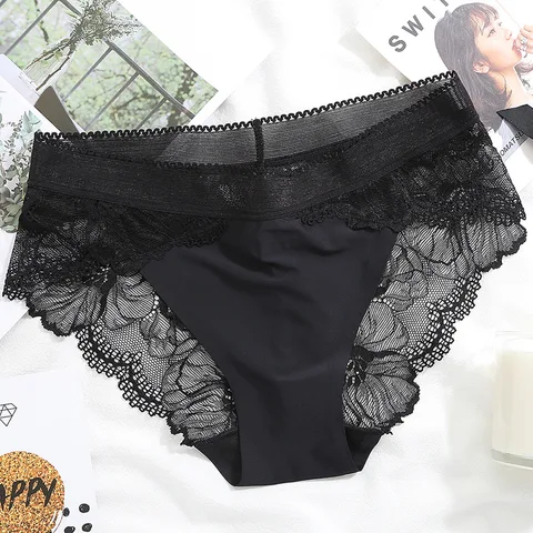Women's Seamless Lace Panties Underwear Panti Ice Silk Woman Sexy Exotic Underpanties Slips Transparent Panty Women Intimates