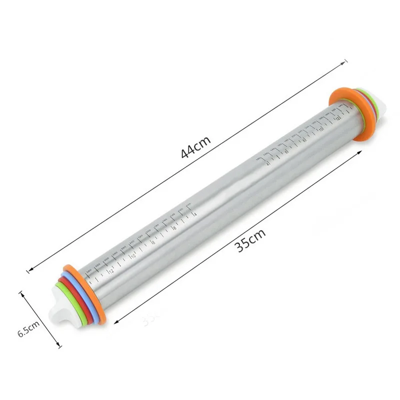 

Hot selling Adjustable Stainless Steel Rolling Pin Dough Roller 4 Removable Adjustable Thickness Rings Pizza Pastry Pie Baking