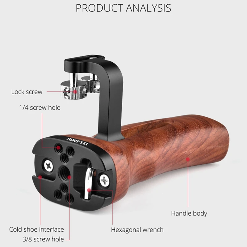 

YELANGU Wooden Hand Grip Side Nato Handle for Universal Camera Cage Featuring Nato Rail on the Side DSLR Camera Handle