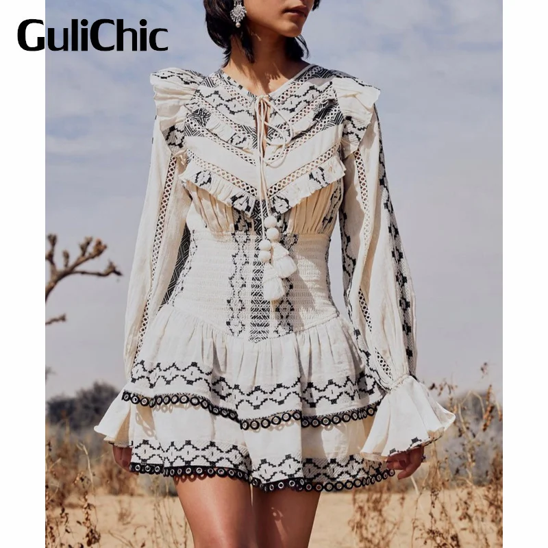 

2,19 высококачественное женское платье GuliChic с оборками и вышитыми люверсами, элегантное модное праздничное платье с оборками и люверсами