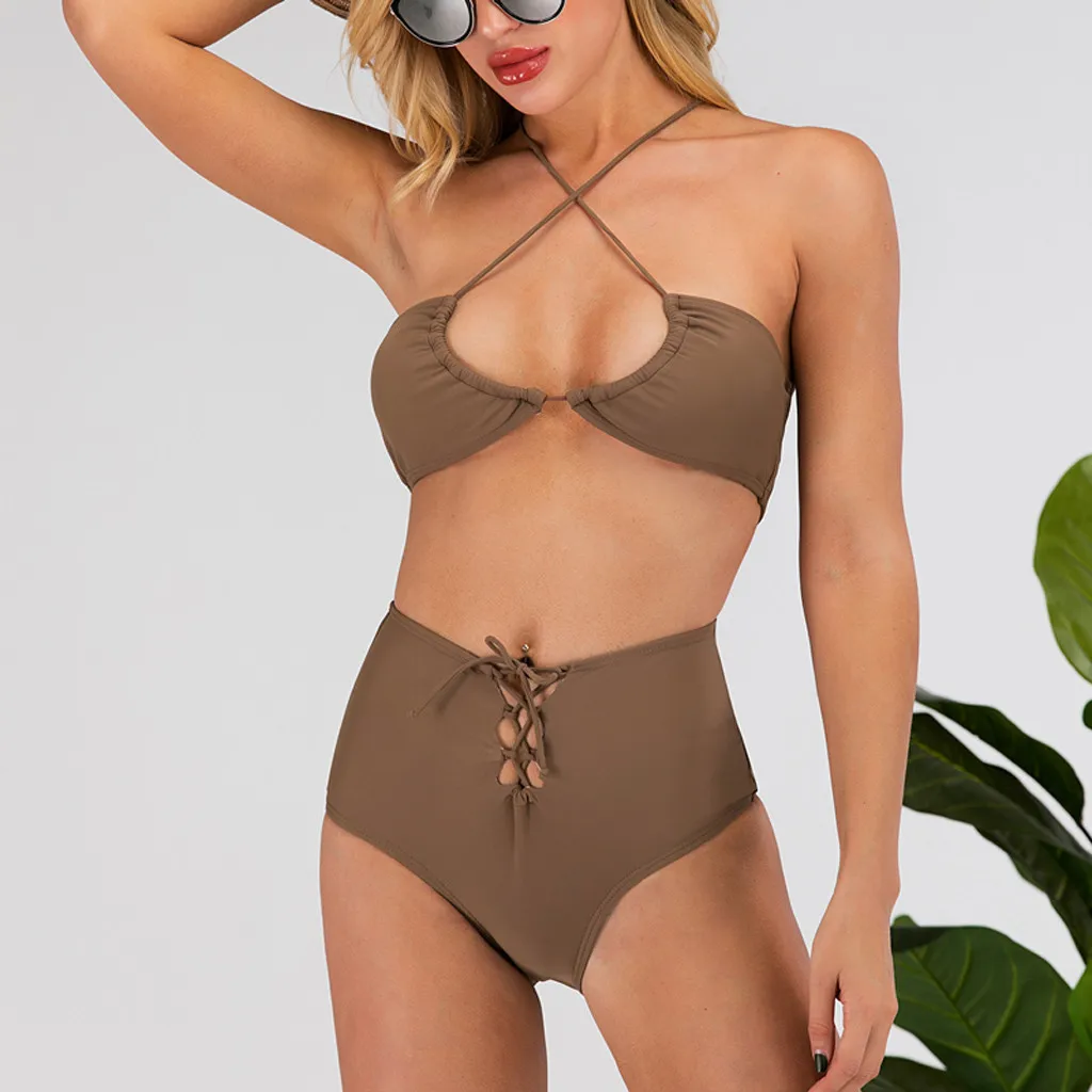 Женский купальник бикини Kancoold однотонный комплект из двух предметов с