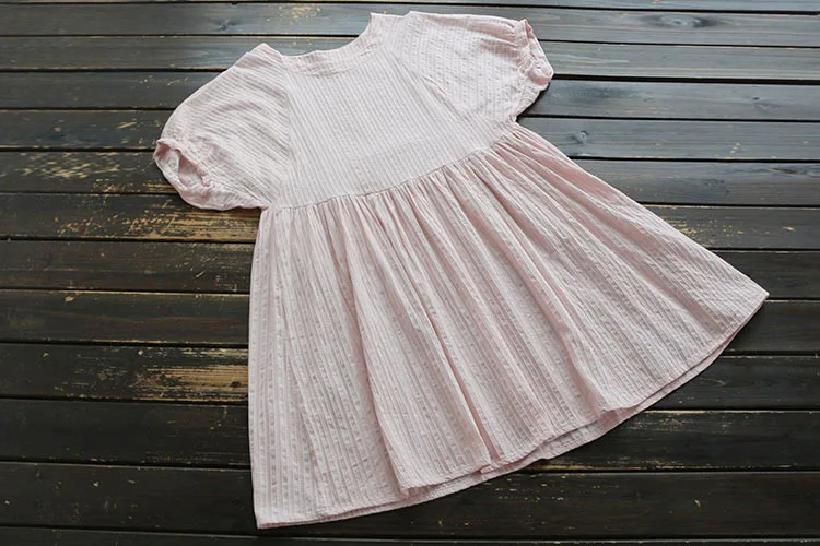 

6504 summer women literary simple solid color O-Neck short sleeve dress mori girl cotton loose casual midi dresses women