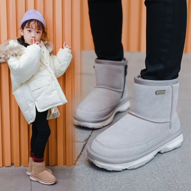 

Детские зимние ботинки, зимние кожаные спортивные ботинки средней длины из искусственного плюша, нескользящая теплая обувь для девочек AN88
