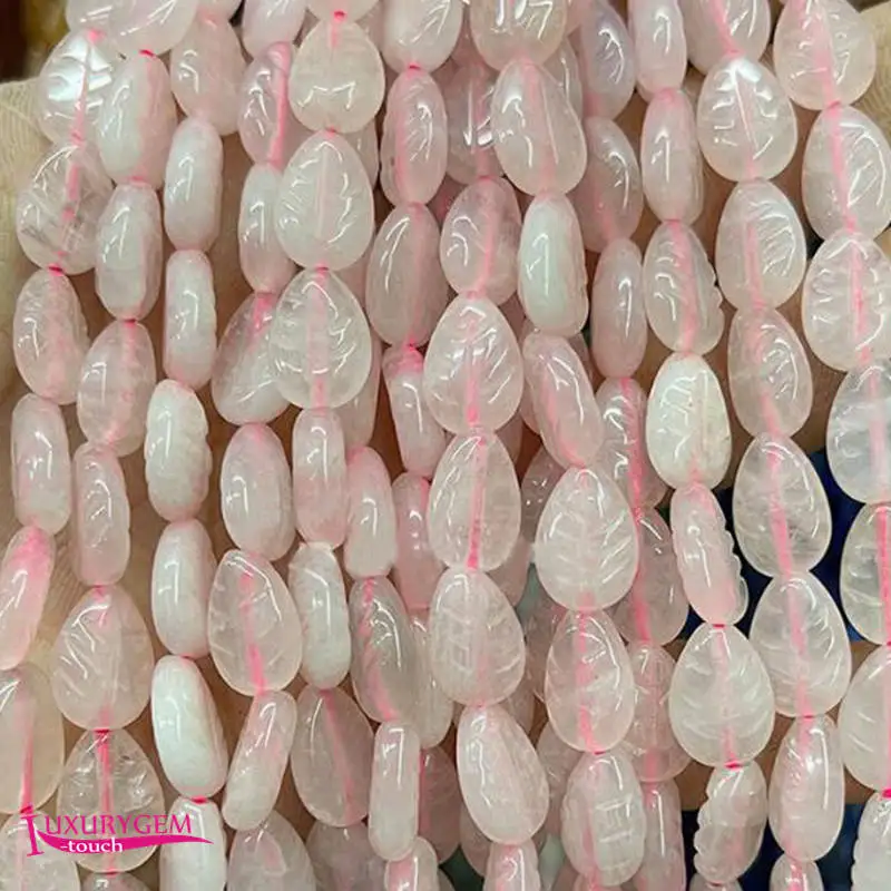 

Natural Light Pink Crystal Stone Spacer Loose Beads 8x11mm Carve Leaves Shape DIY Jewelry Making 32Pcs a3699