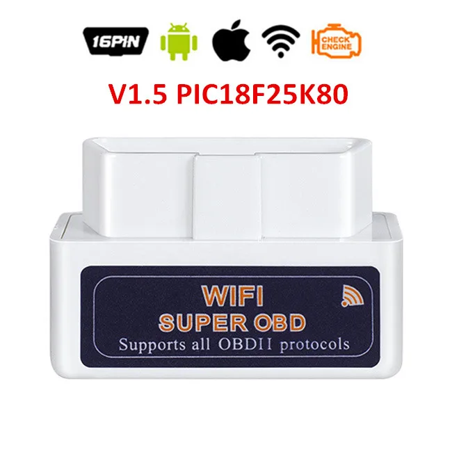 WIFI White Super Mini OBDII ELM327 WIFI V1.5 25K80 Chip Auto Code Reader elm 327 1.5 obd 2 WiFi 12V Car Scanner For IOS Android Windows - Цвет: WIFI White