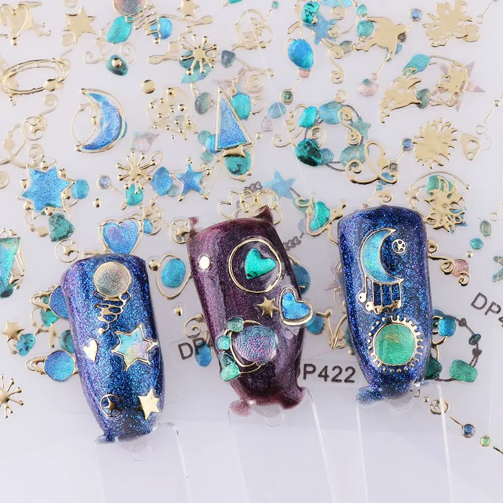 

Fashion Manicure Decor 1pcs Glitter 3D Nail Transfer Slider Sticker Tip Flower Crown Jewelry Star Manicure Metallic Decal Decor