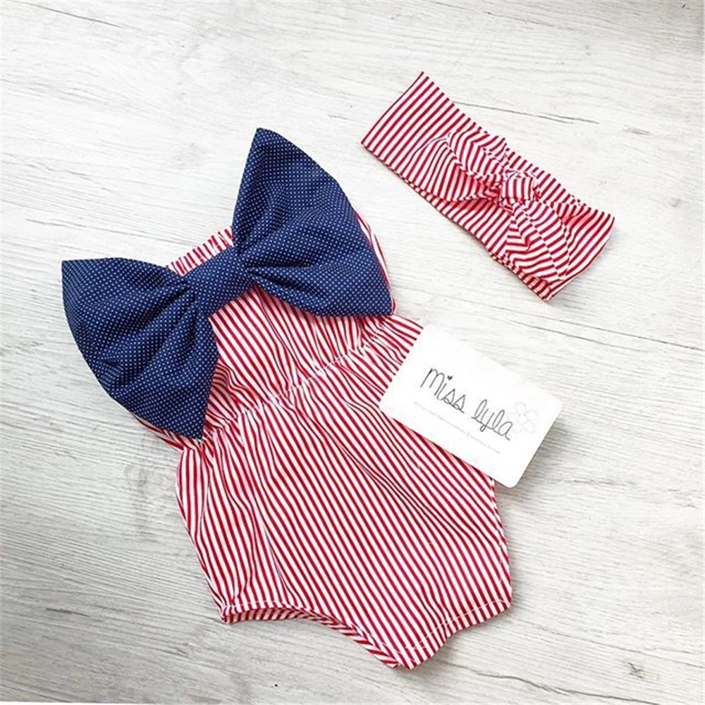 

Боди без бретелек и повязки на голову для девочек 0-24 месяцев, в полоску