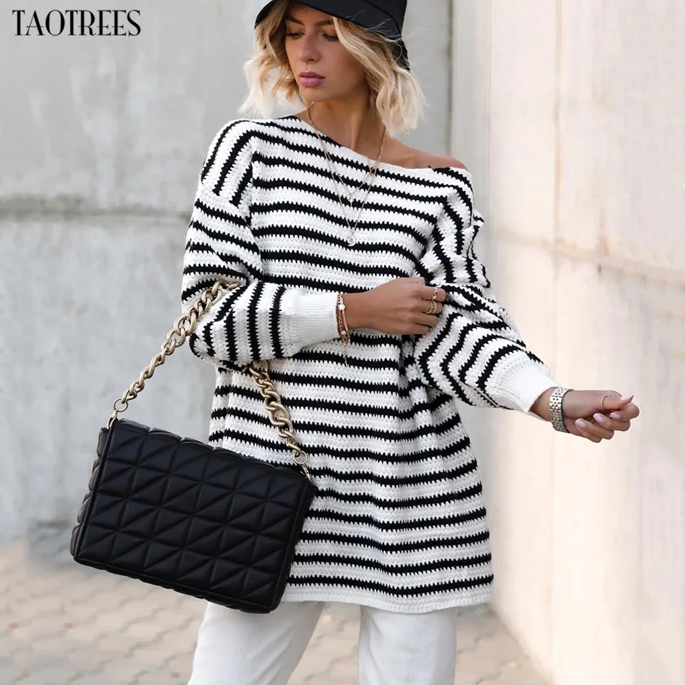 

Taotrees свитеры женские модные цветные полосатые свободные вязаные Джемперы винтажные женские пуловеры с длинным рукавом Топы
