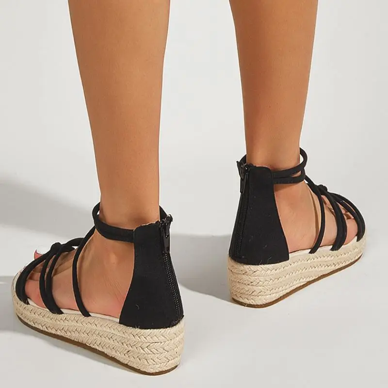 

RizaBinaWomen Sandals Round Toe Wedges Summer Women Shoes Fashion Zipper Casual Ankle Trap Daily Ladies Footwear Size 35-40