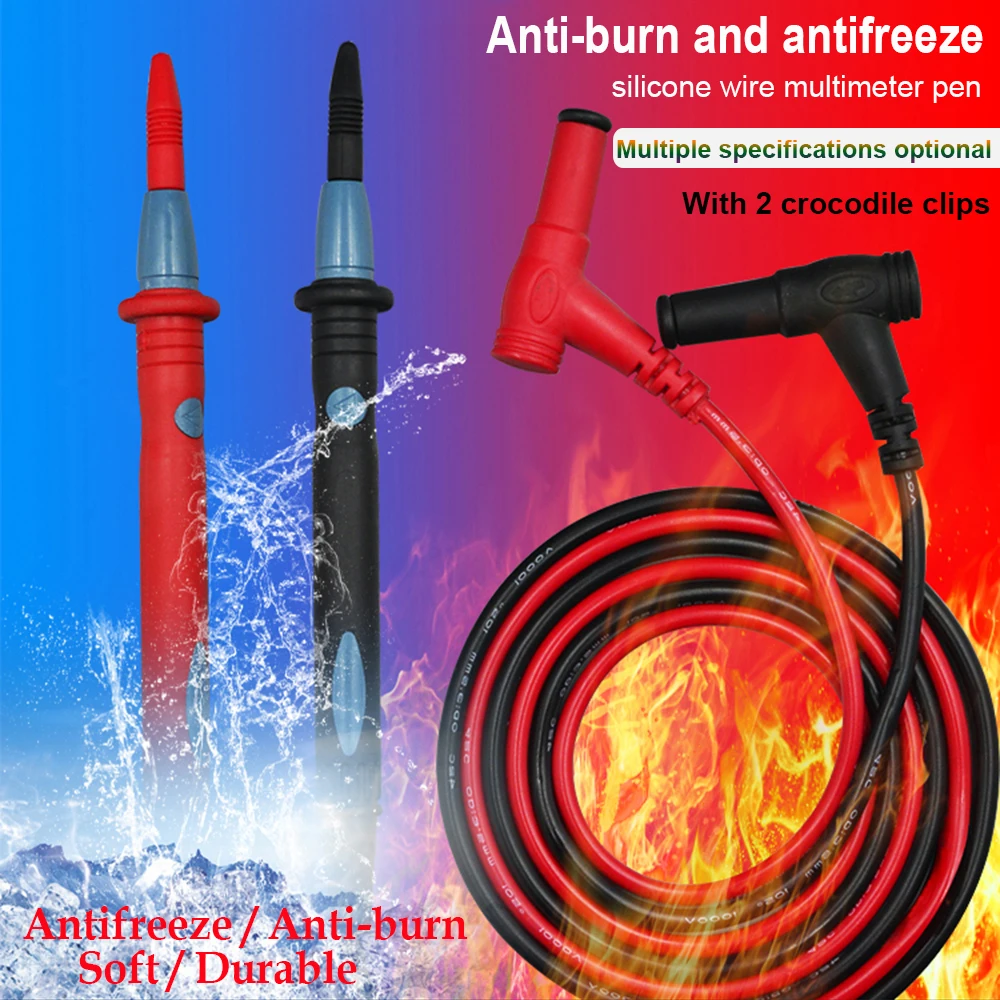 Новинка 1000 В 20А силиконовый пробник тестовый провод + зажимы типа крокодил зажим