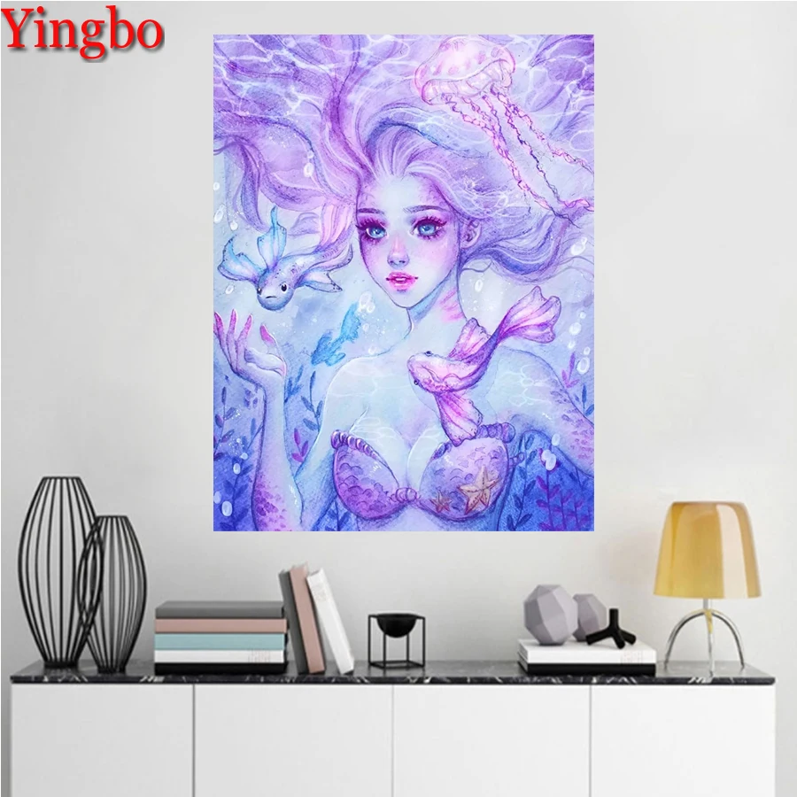 

Full Square Dimond Mosaic,Mermaid girl,Cross Stitch,Unfinished Decorative Diy 5D Diamond Painting Diamond Embroidery Cartoon