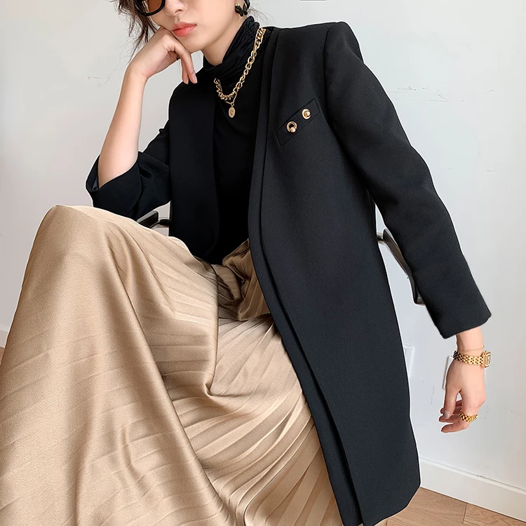 Черный костюм куртка для женщин 2020 осень офисный женский элегантный без